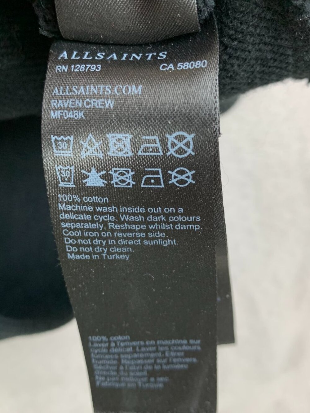 AllSaints Mens Sweater XS Black Raven Crewneck Pullover Sweatshirt Long Sleeve - Picture 7 of 8